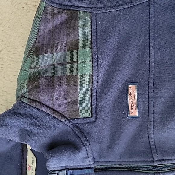Vineyard Vines Plaid Shep Shirt Blue Green 1/4 Zip Pullover Sweatshirt sz3X BinF - Picture 7 of 7